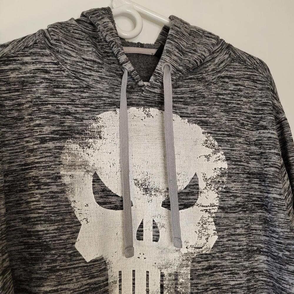 men's Marvel Punisher pullover hoodie gray and black marbled white skull logo L - Picture 3 of 11